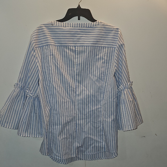 Zara Striped Blue and White Blouse with Ruffled Sleeves - Picture 7 of 10